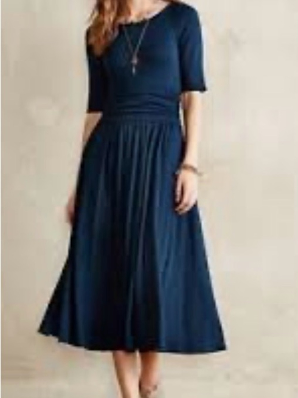 Bordeaux teal half-sleeve knit midi dres